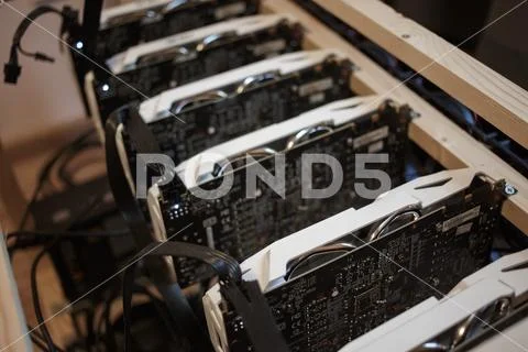Computer for Bitcoin mining Stock Photos