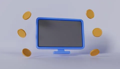Computer with blank display and coins stack digital wallet Shopping mobile app Stock Illustration