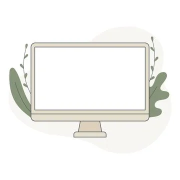 Computer with blank empty display screen for copy space on workplace, vector Stock Illustration