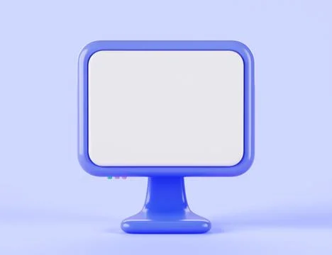 Computer with blank white screen front view 3d render. Cartoon blue monitor icon Stock Illustration