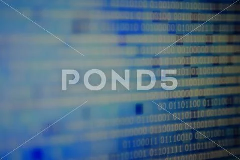 Computer block of binary code on blue pixel background. light and dark multip Stock Photos