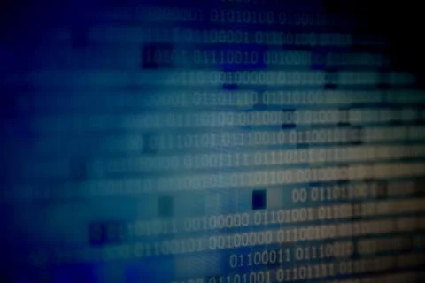 Computer block of binary code on blue pixel background. light and dark multip Stock Photos