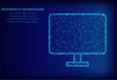 Computer blue abstract mesh background with highlights, lines and shapes. Com Stock Illustration