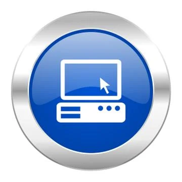 Computer blue circle chrome web icon isolated. Stock Illustration