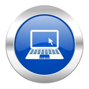 Computer blue circle chrome web icon isolated. Stock Illustration