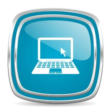 Computer blue glossy icon Stock Illustration