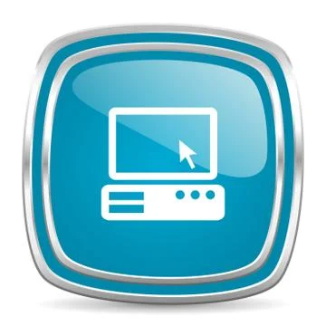 Computer blue glossy icon Stock Illustration