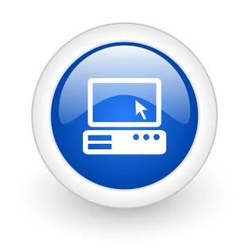 Computer blue glossy icon on white background Stock Illustration