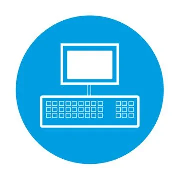 Computer in blue ring on white background Stock Illustration