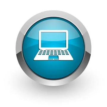 Computer blue silver metallic chrome border web and mobile phone icon on whit Stock Illustration