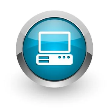 Computer blue silver metallic chrome border web and mobile phone icon on whit Stock Illustration