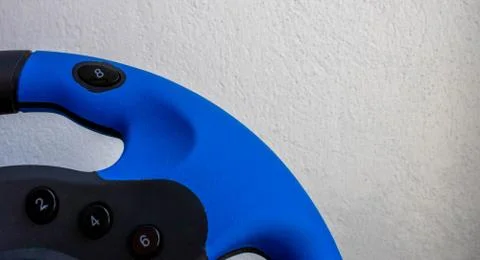 Computer blue steering wheel. Isolated on a white background. Foto stock