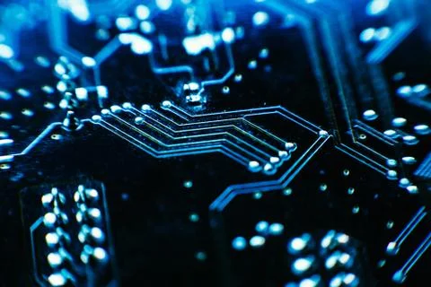 Computer board blue color close-up Stock Photos