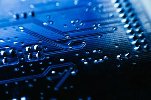 Computer board blue color close-up 스톡 사진