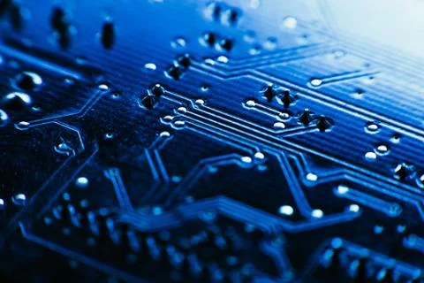 Computer board blue color close-up 写真素材