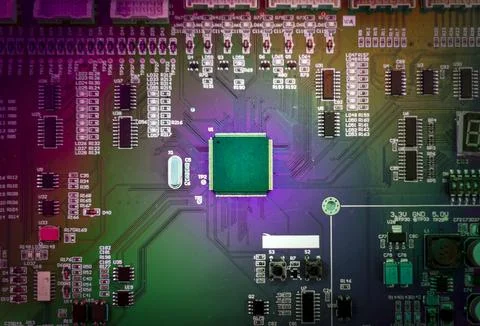 Computer board with chip background Stock Photos