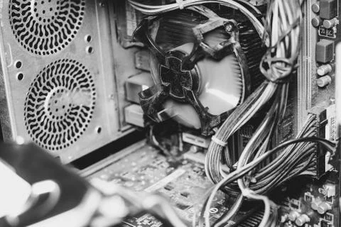 Computer board chip circuit cpu core blue technology Stock-Fotos