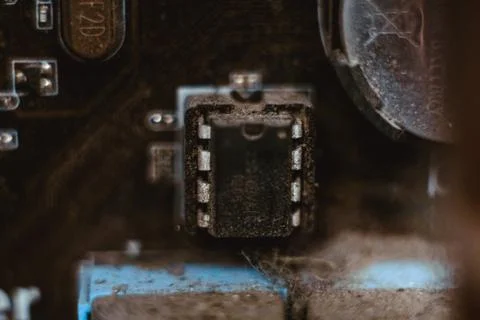 Computer board chip circuit cpu core blue technology Stock-Fotos