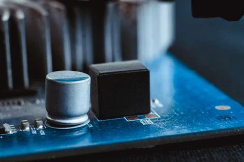 Computer board chip circuit cpu core blue technology Stock-Fotos