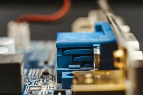 Computer board chip circuit cpu core blue technology Stock-Fotos