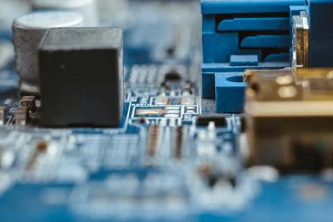 Computer board chip circuit cpu core blue technology Stock-Fotos