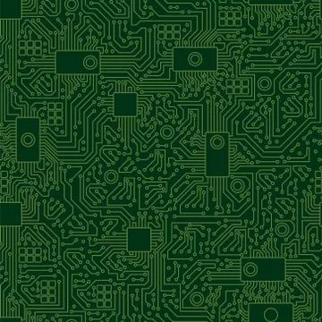 Computer board chip green pattern. Modern motherboard with seamless green イラスト素材