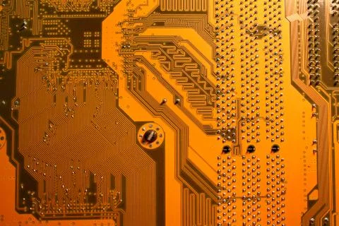 Computer board with chips and components. Foto stock