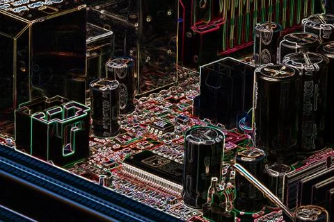 Computer board in neon Stock Photos