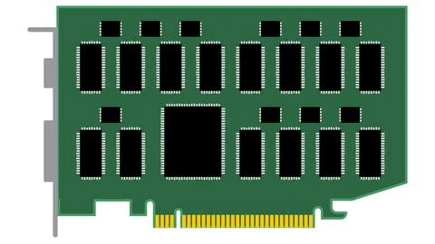 Computer board for pc with chipsets isolated on white background. Clipart. Stock Illustration