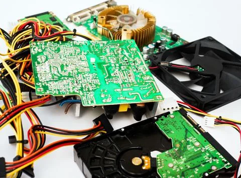 Computer board with resistor and hard drive. PC cooling cooler. Computer pa.. Stock Photos