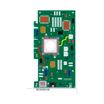 Computer board technology circuit vector flat icon. CPU card part hardware 库存插图