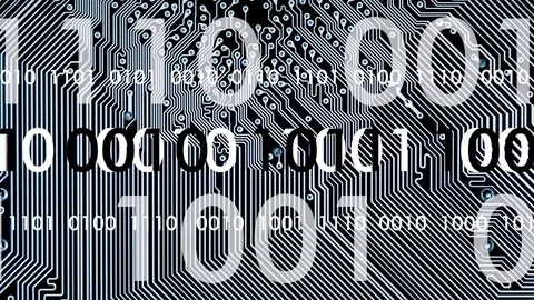 Computer board in work with binary code Stock Footage 79480225