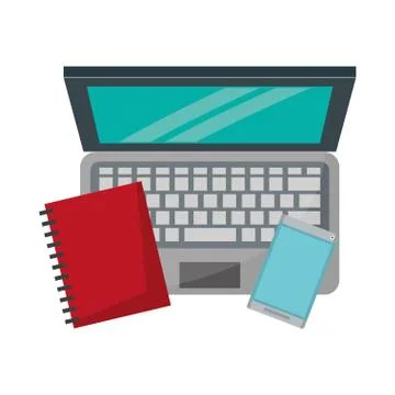 Computer with book and cellphone Illustrazione stock