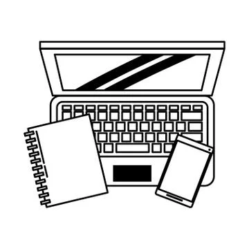 Computer with book and cellphone Illustrazione stock