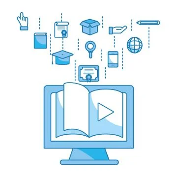 Computer with book 스톡 일러스트