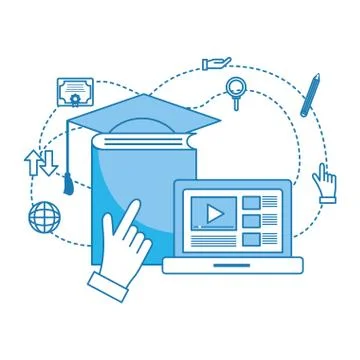 Computer with book Illustrazione stock