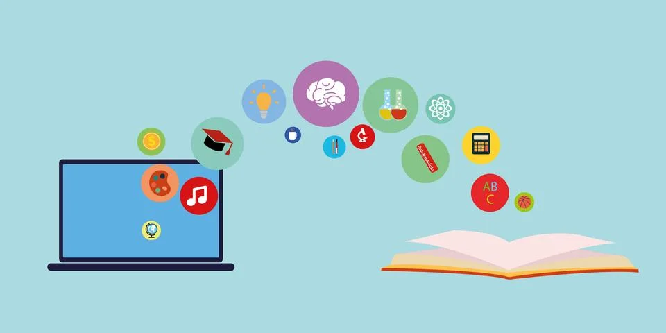 Computer as book knowledge base concept Stock Illustration