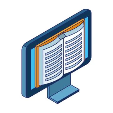 Computer with book on screen, colorful design イラスト素材