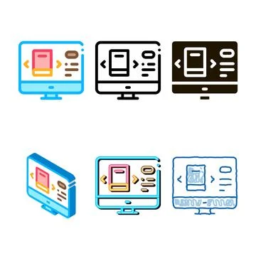 Computer book selection icon vector outline variations Stock Illustration