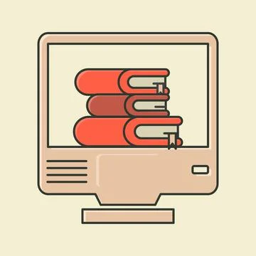 Computer with Books icon Illustrazione stock