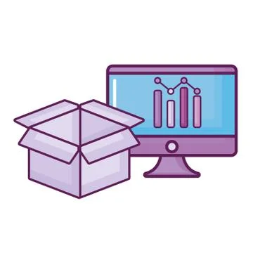 Computer with box and statistics 库存插图