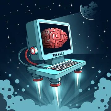 Computer With Brain Artificial Intelligence Space Concept Vector イラスト素材