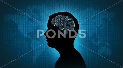 Computer brain circuit in male silhouette Stock Illustration