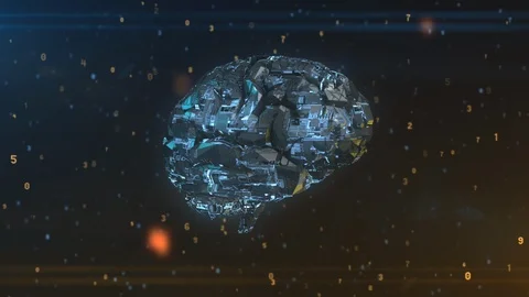 Computer brain - glowing blue machine mind 3D render -  machine mind AI concept Stock Footage 122167856