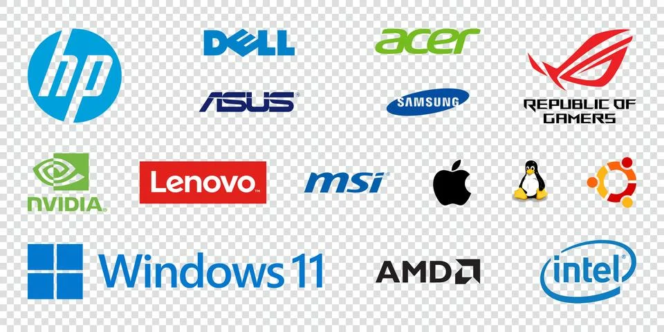 Computer Brand Logos. Vector Editable Stock Illustration