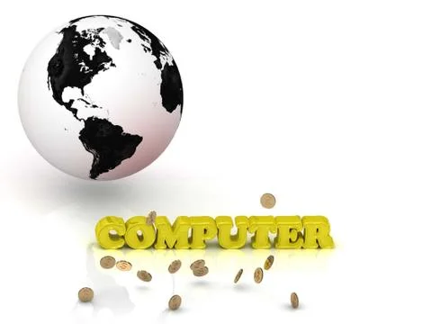 COMPUTER- bright color letters, black and white Earth on a white background Stock Illustration