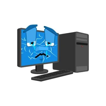 Computer Broken. PC cracked screen isolated. Vector illustration Stock Illustration