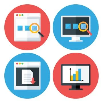 Computer Browser Technology Flat Circle Icons Set Stock Illustration
