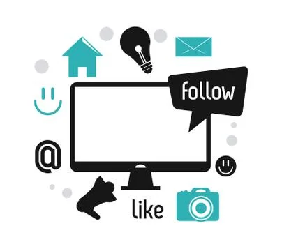 Computer bubble social media icon set. Vector graphic イラスト素材