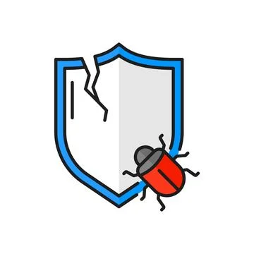 Computer bug and broken shield mobile line icon Stock Illustration